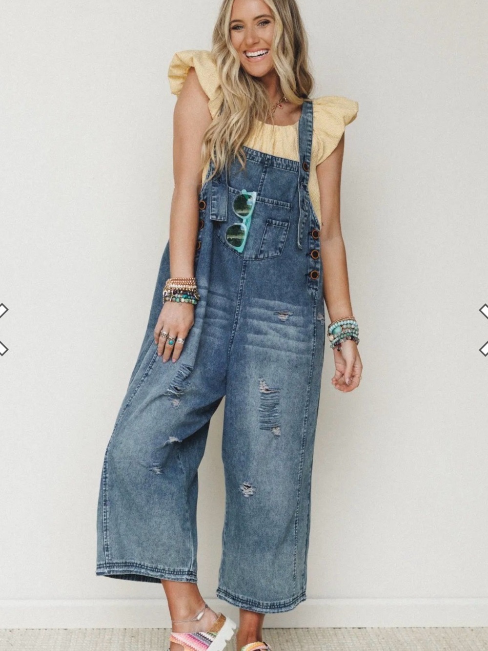 Easel Los Angeles Distressed Denim Jumpsuit